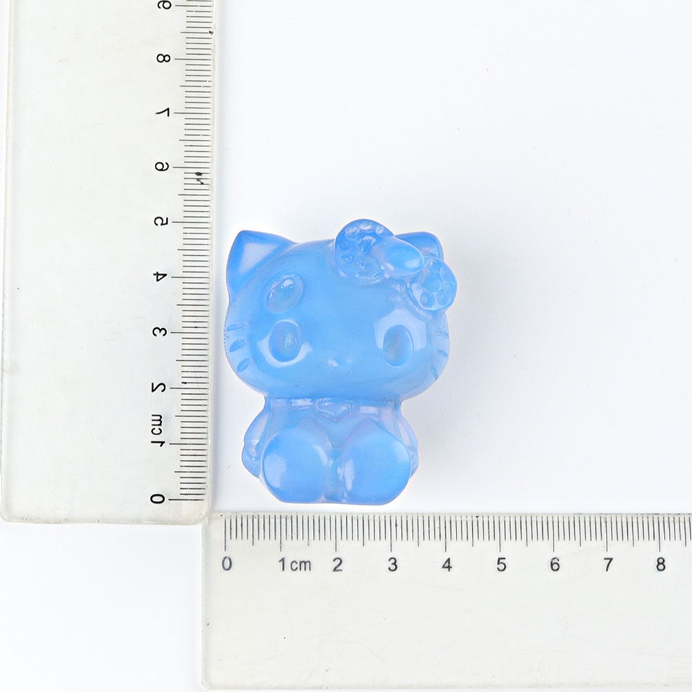 1.9" Blue Opalite Hello Kitty Cat  Crystal Carving Cartoon Bulk Best Crystal Wholesalers