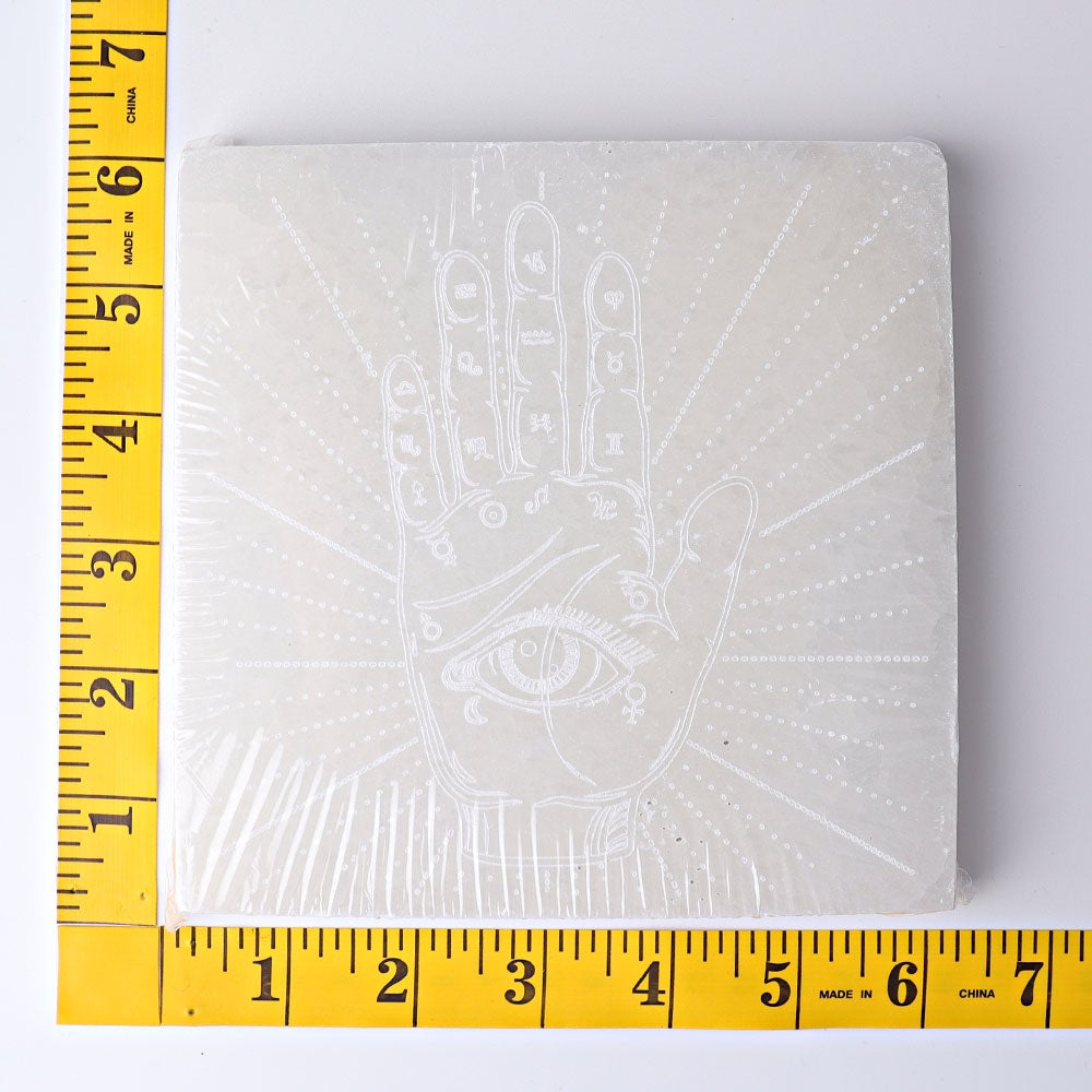 6" Square Selenite Coaster with Chakra Hand Printing Best Crystal Wholesalers