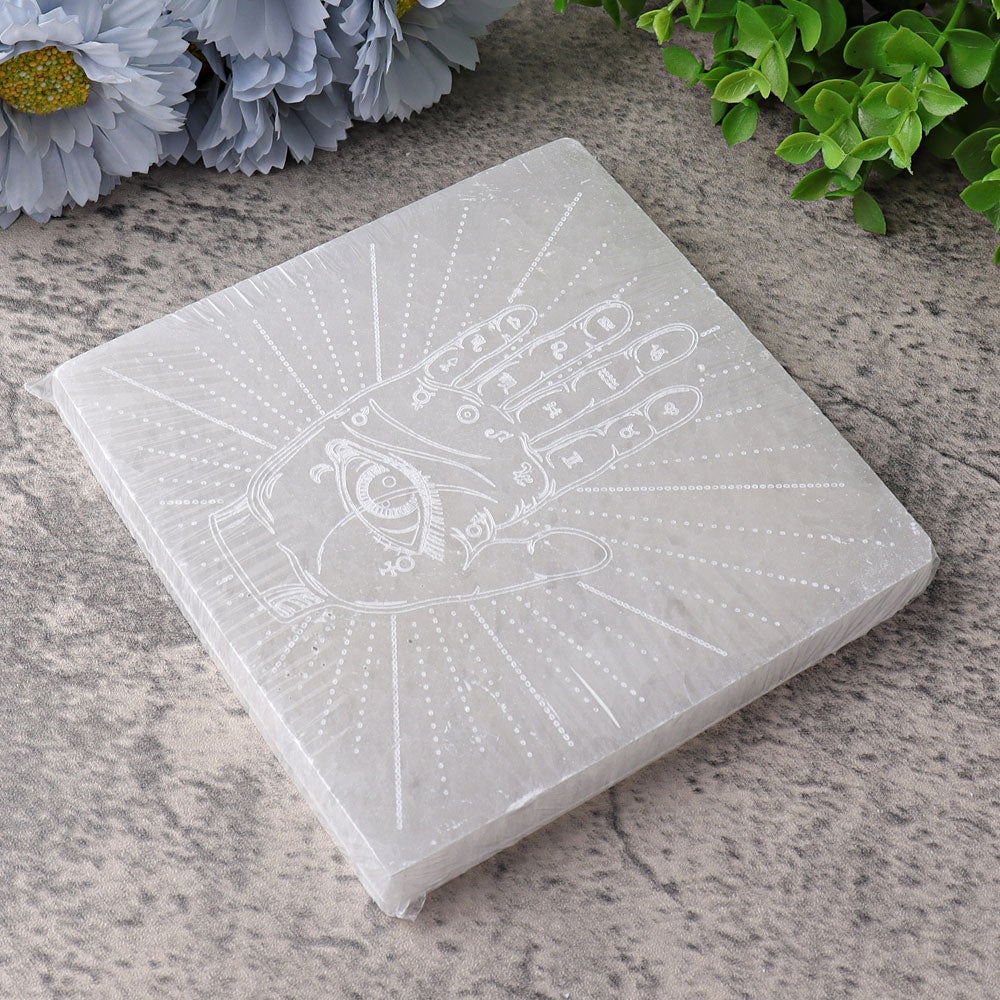 6" Square Selenite Coaster with Chakra Hand Printing Best Crystal Wholesalers