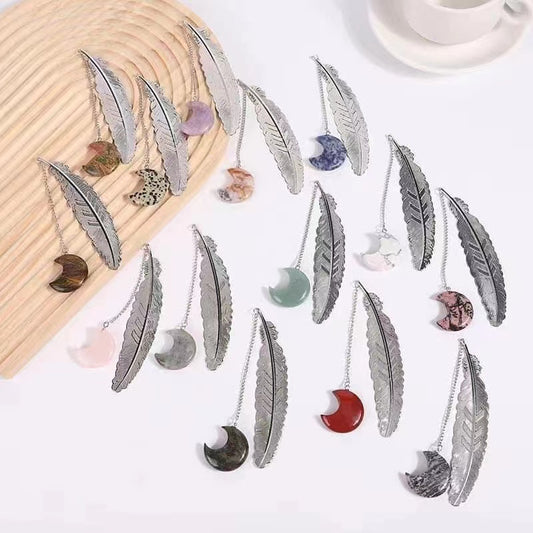 Metal Feather Bookmark with Crystal Moon Decor Bulk Wholesale