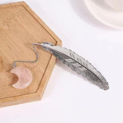 Metal Feather Bookmark with Crystal Moon Decor Bulk Wholesale