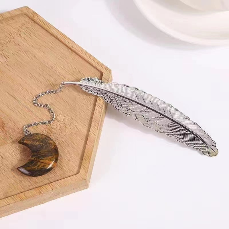 Metal Feather Bookmark with Crystal Moon Decor Bulk Wholesale