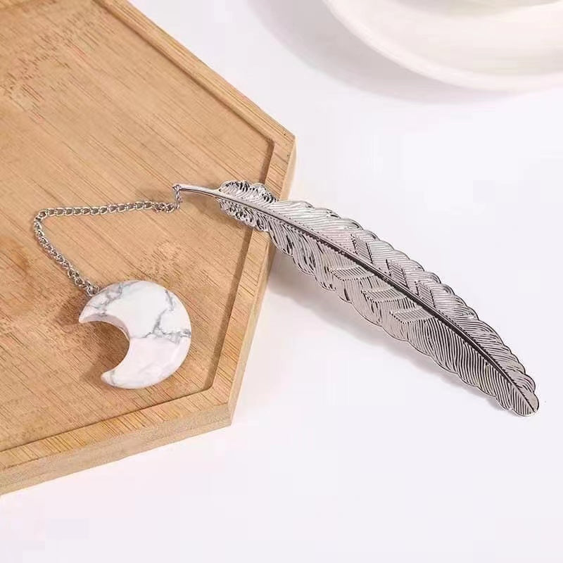 Metal Feather Bookmark with Crystal Moon Decor Bulk Wholesale