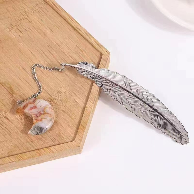 Metal Feather Bookmark with Crystal Moon Decor Bulk Wholesale