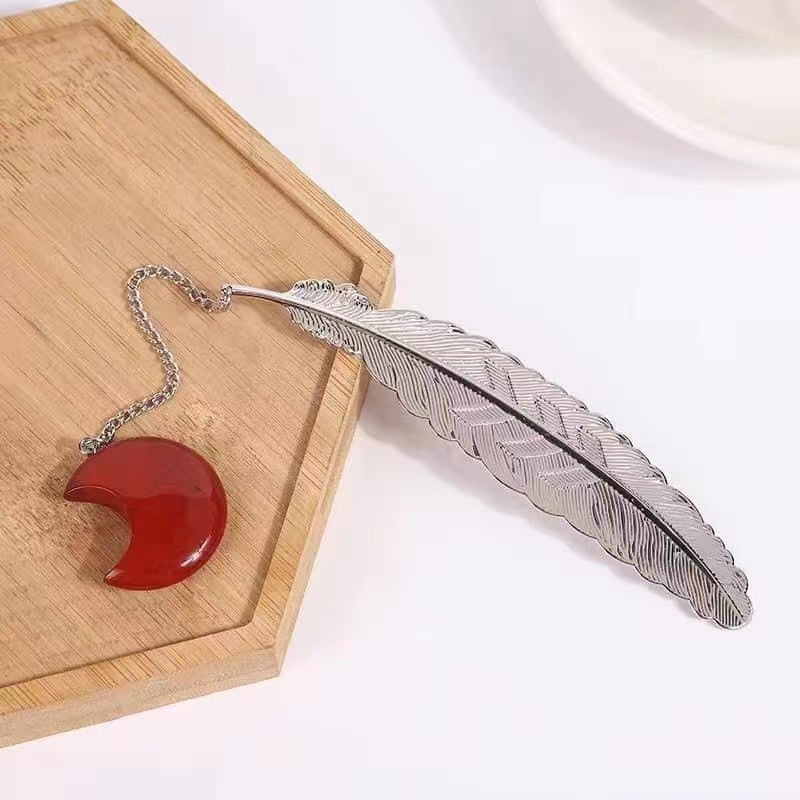 Metal Feather Bookmark with Crystal Moon Decor Bulk Wholesale