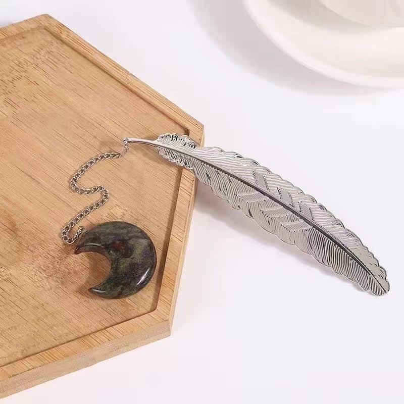 Metal Feather Bookmark with Crystal Moon Decor Bulk Wholesale