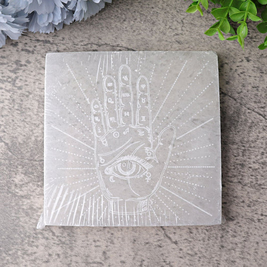 6" Square Selenite Coaster with Chakra Hand Printing Best Crystal Wholesalers