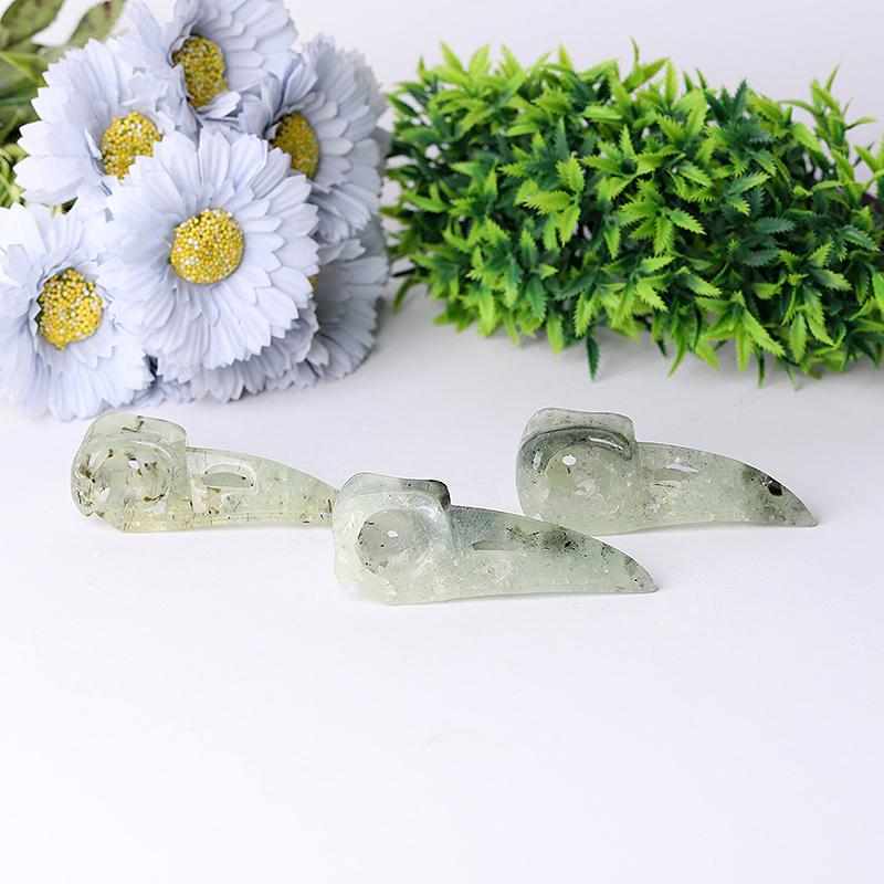 3.5" Natural Prehnite Crow Skull Head Healing Carving Epidote Animal BulkBest Crystal Wholesalers