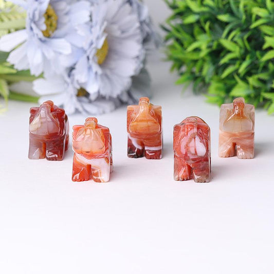 Hand Carved Carnelian Elephant Crystal Figurine 