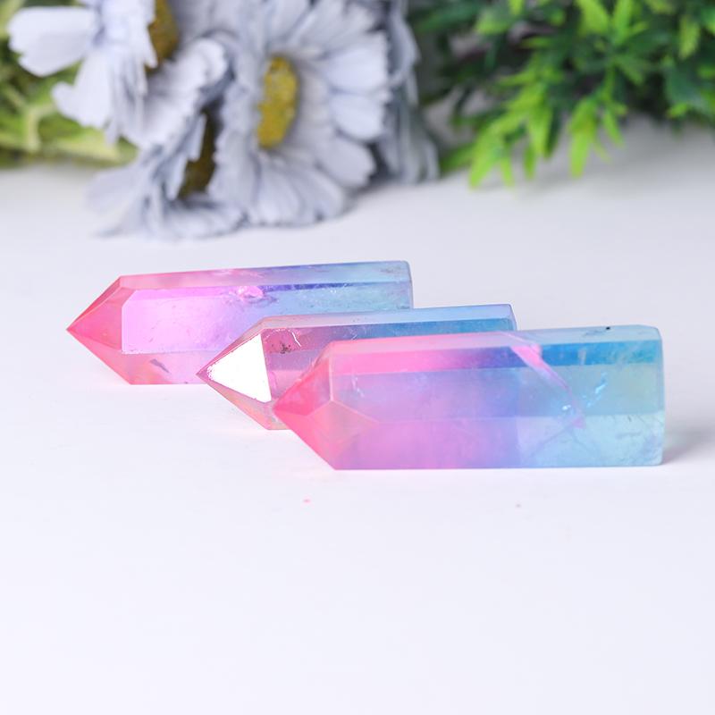 Pink and Blue Aura Clear Quartz Points Colorful Quartz Towers Points Bulk Best Crystal Wholesalers