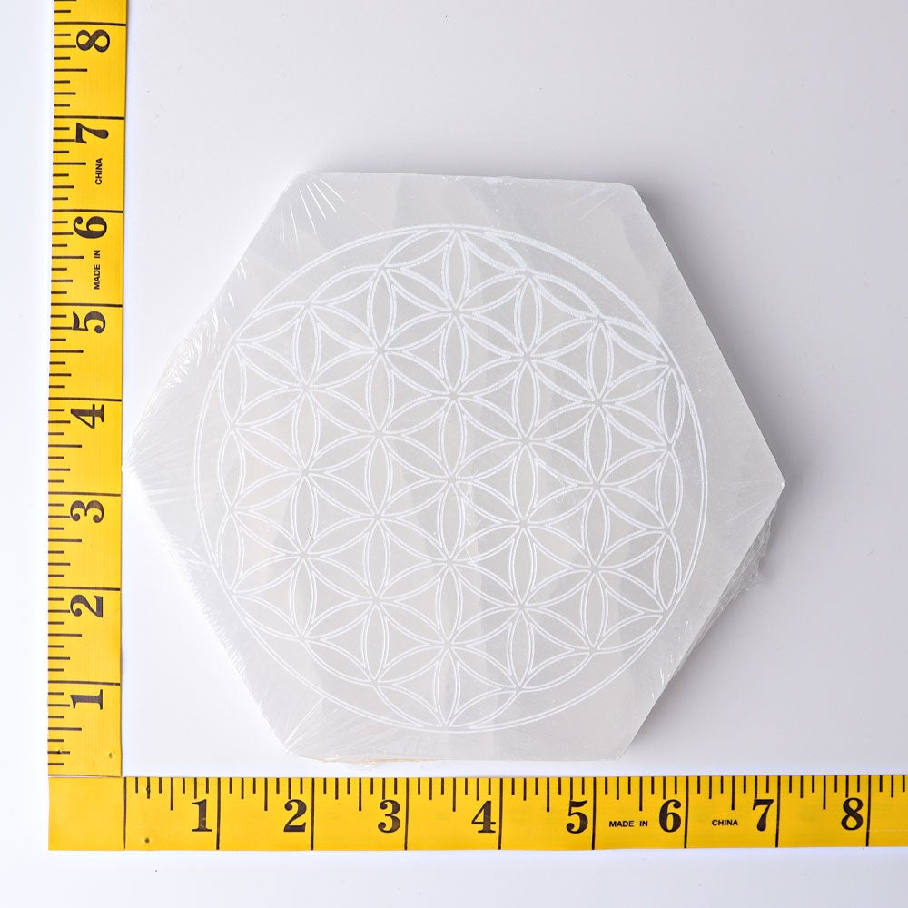 6" Hexagon Selenite Coaster with Printing Best Crystal Wholesalers