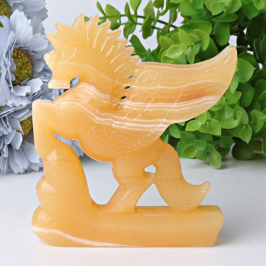 4.8" Yellow Calcite Pegasus Crystal Carvings Free Form Animal Bulk Best Crystal Wholesalers