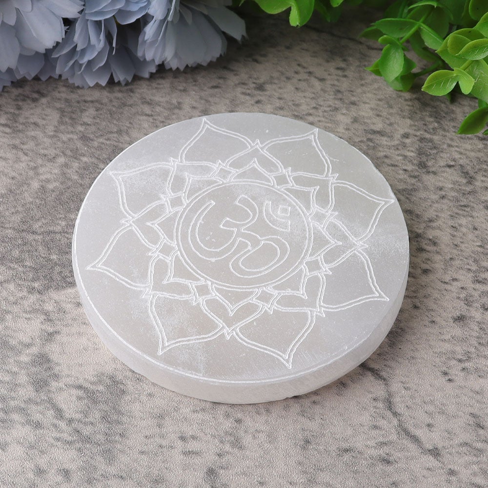 4" Selenite Coaster with Printing Best Crystal Wholesalers