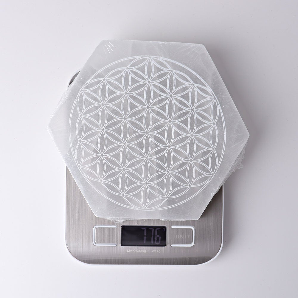 6" Hexagon Selenite Coaster with Printing Best Crystal Wholesalers
