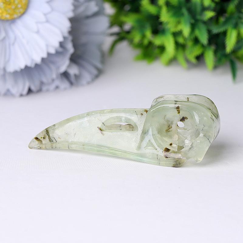 3.5" Natural Prehnite Crow Skull Head Healing Carving Epidote Animal BulkBest Crystal Wholesalers