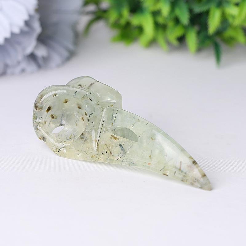 3.5" Natural Prehnite Crow Skull Head Healing Carving Epidote Animal BulkBest Crystal Wholesalers