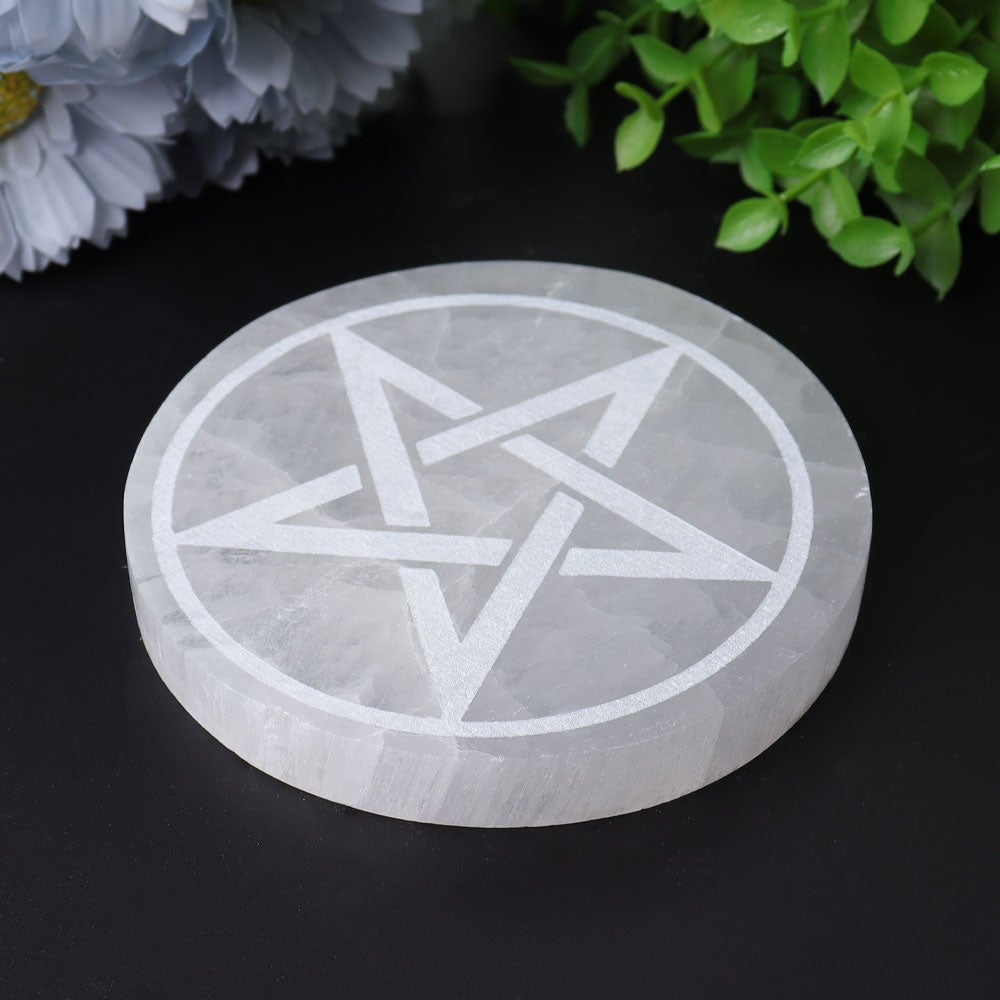 4" Selenite Coaster with Printing Best Crystal Wholesalers