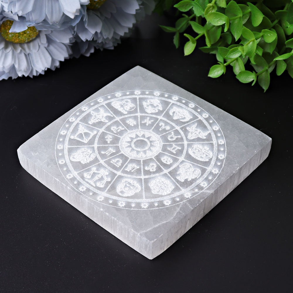 3.8" Square Selenite Coaster with Printing Best Crystal Wholesalers