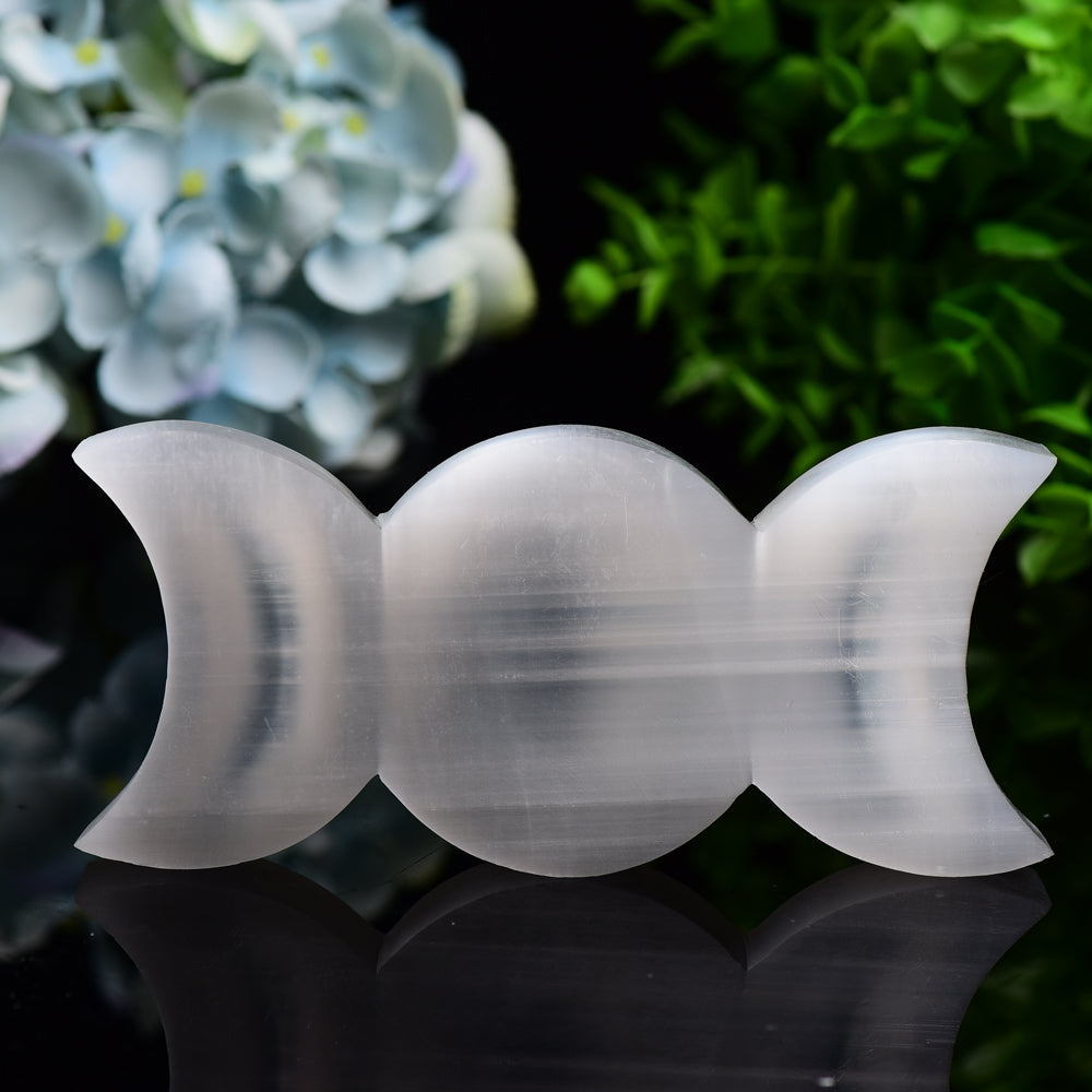 6.0" Sun&Moon Triple Selenite Bowl Carving Bulk WholesaleBest Crystal Wholesalers