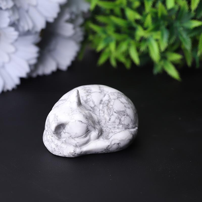 2.1" Howlite Sleepy Cat Crystal Carvings Best Crystal Wholesalers