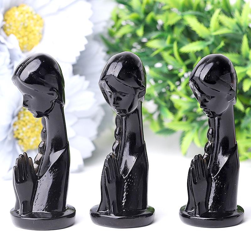 3" Black Obsidian Pray Lady Crystal Carvings Model Bulk Best Crystal Wholesalers