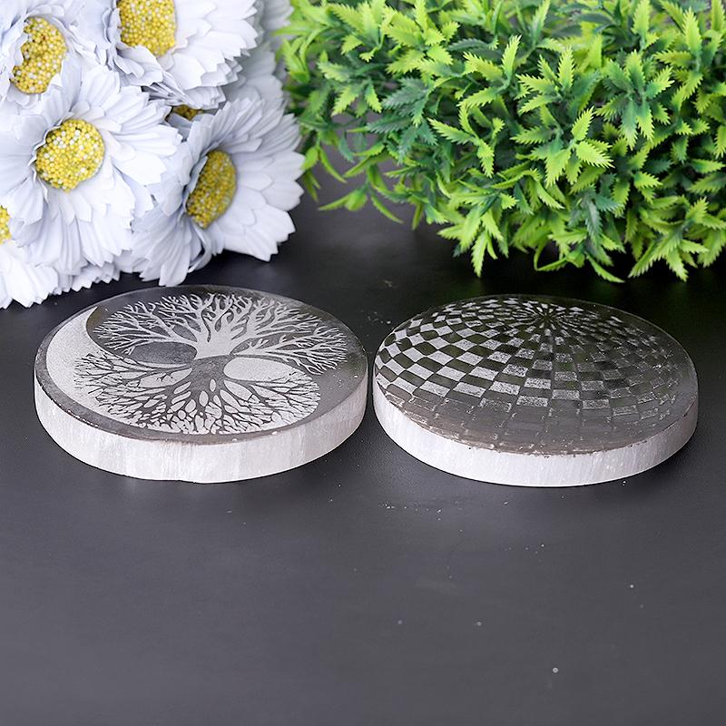 4" Selenite Plate with Print Bulk Best Crystal Wholesalers