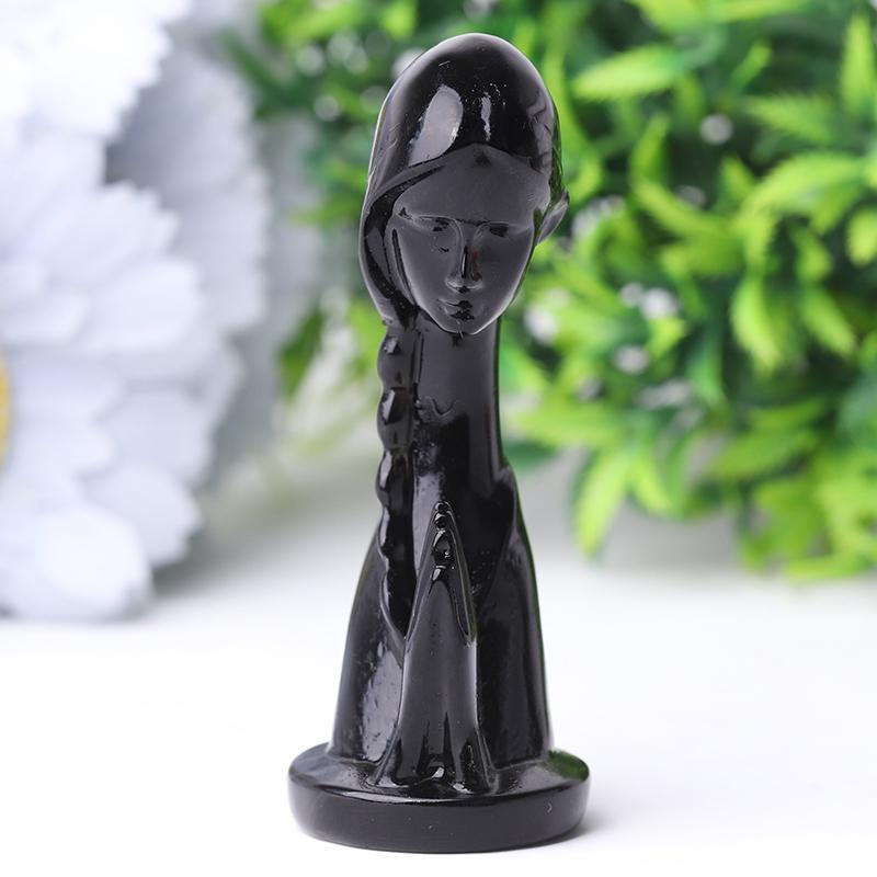 3" Black Obsidian Pray Lady Crystal Carvings Model Bulk Best Crystal Wholesalers