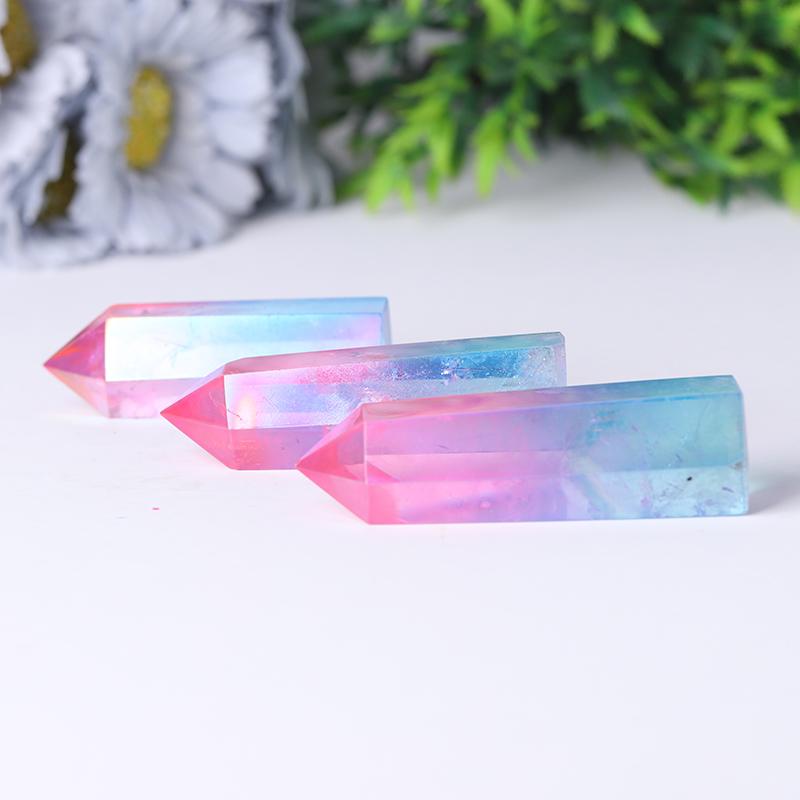 Pink and Blue Aura Clear Quartz Points Colorful Quartz Towers Points Bulk Best Crystal Wholesalers