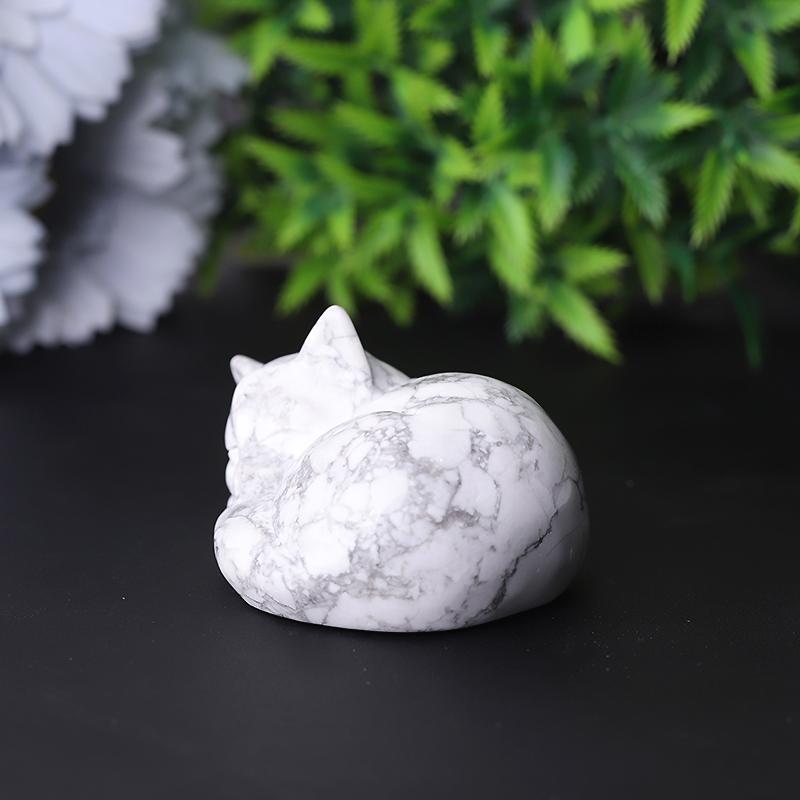 2.1" Howlite Sleepy Cat Crystal Carvings Best Crystal Wholesalers