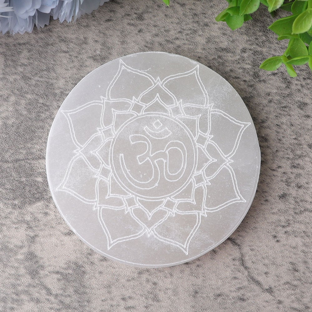 4" Selenite Coaster with Printing Best Crystal Wholesalers