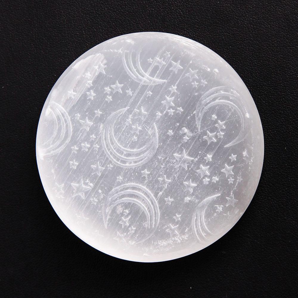 65.5mm Laser Carving Selenite Palm Stone Bulk Best Crystal Wholesalers
