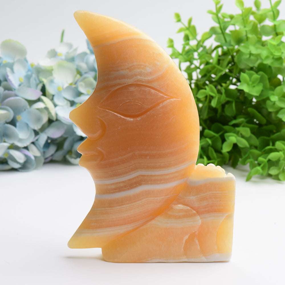 8.0" Yellow Calcite Moon Rose Crystal Carving Free Form Bulk Wholesale