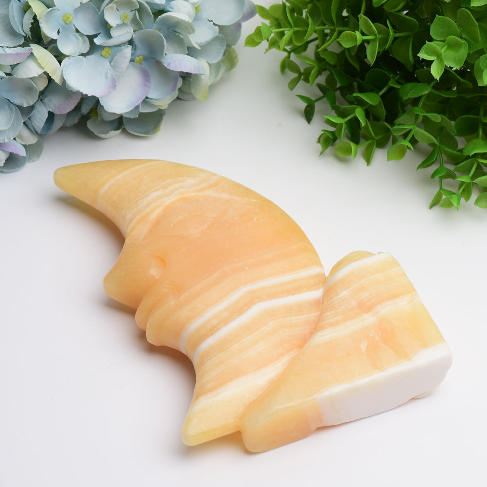 8.0" Yellow Calcite Moon Rose Crystal Carving Free Form Bulk Wholesale