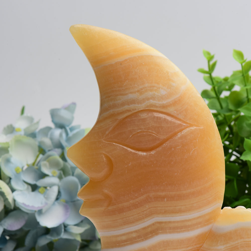 8.0" Yellow Calcite Moon Rose Crystal Carving Free Form Bulk Wholesale