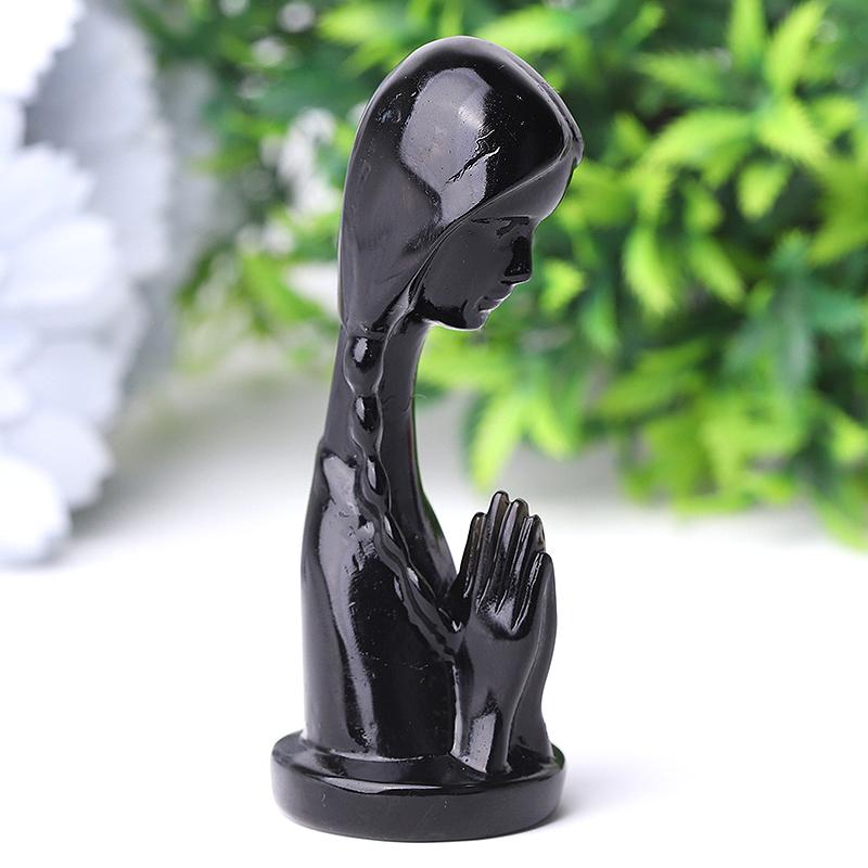 3" Black Obsidian Pray Lady Crystal Carvings Model Bulk Best Crystal Wholesalers