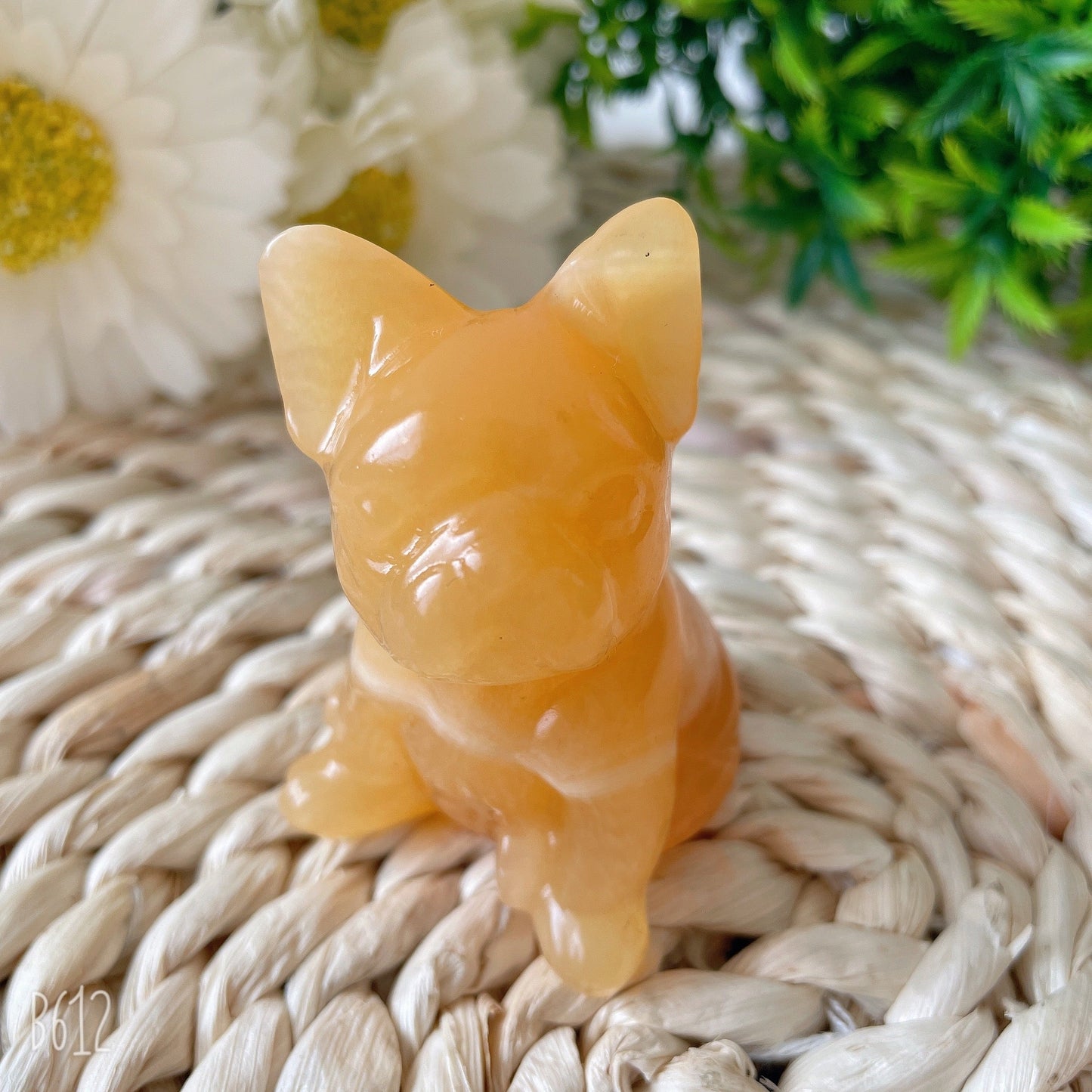 2.4" High Quality Yellow Calcite French Bulldog Carving Animal Bulk Crystal Dog For Home Decor Best Crystal Wholesalers