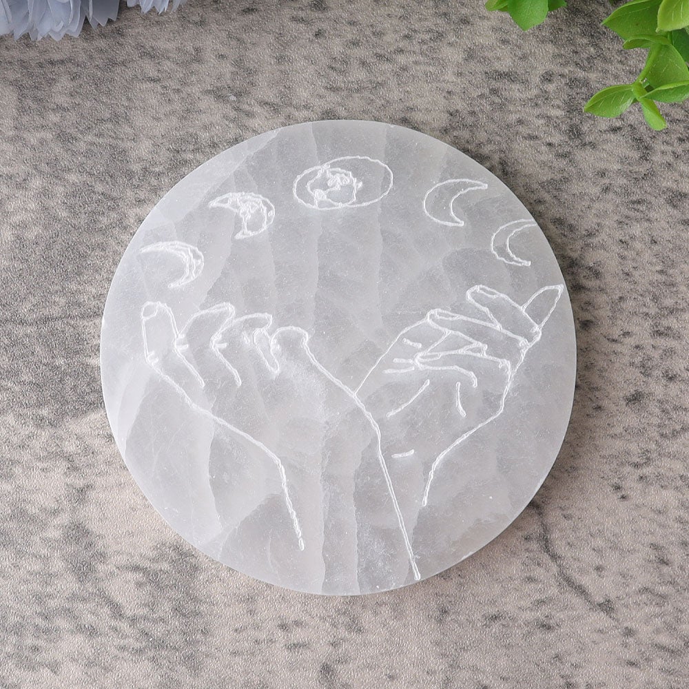 4" Selenite Coaster with Printing Best Crystal Wholesalers