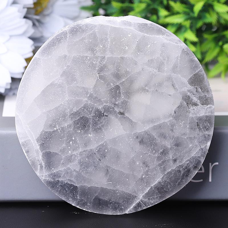 4" Selenite Plate with Print Bulk Best Crystal Wholesalers