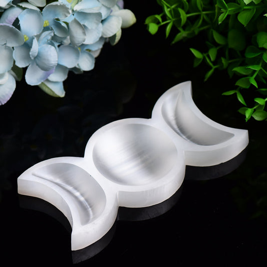 6.0" Sun&Moon Triple Selenite Bowl Carving Bulk WholesaleBest Crystal Wholesalers