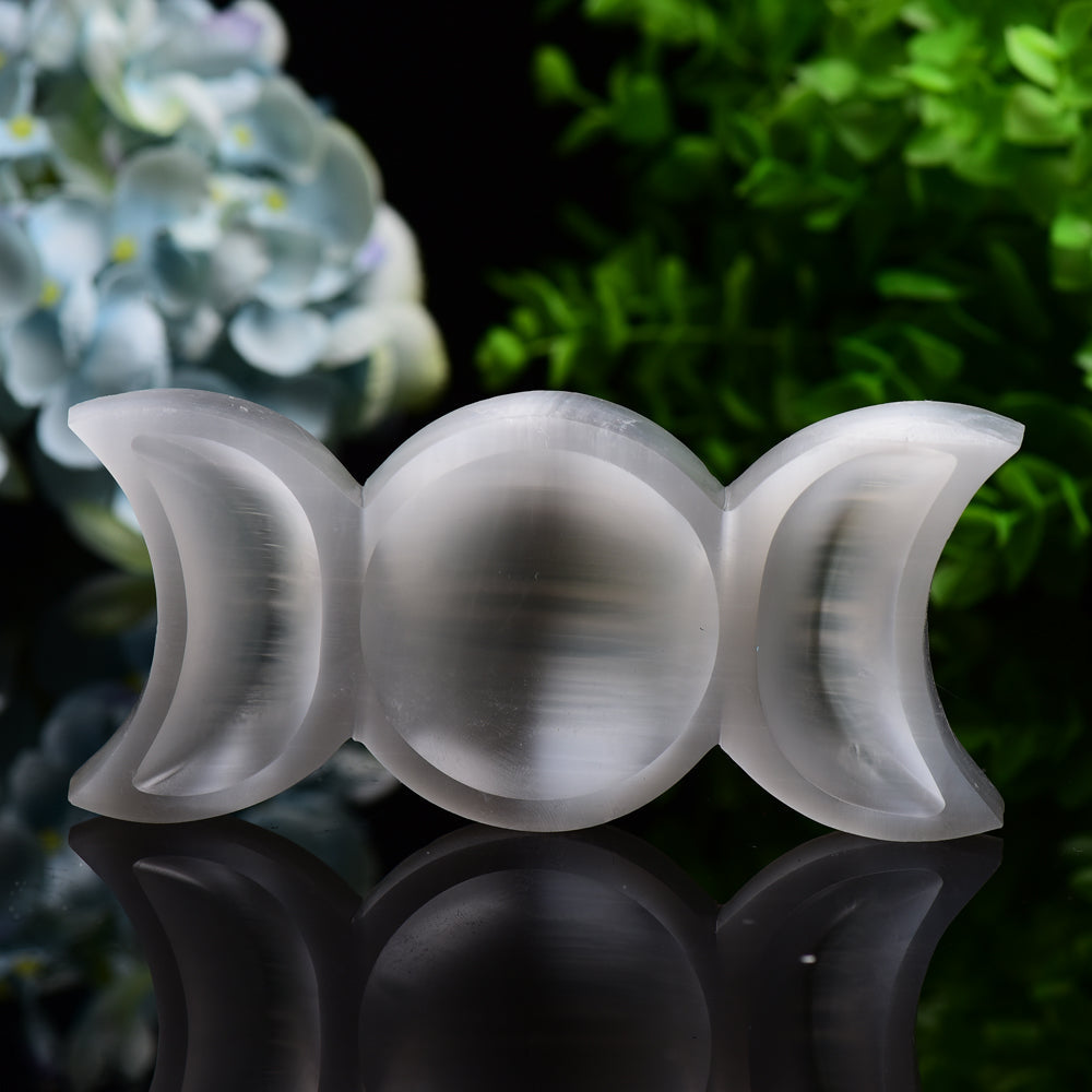 6.0" Sun&Moon Triple Selenite Bowl Carving Bulk WholesaleBest Crystal Wholesalers