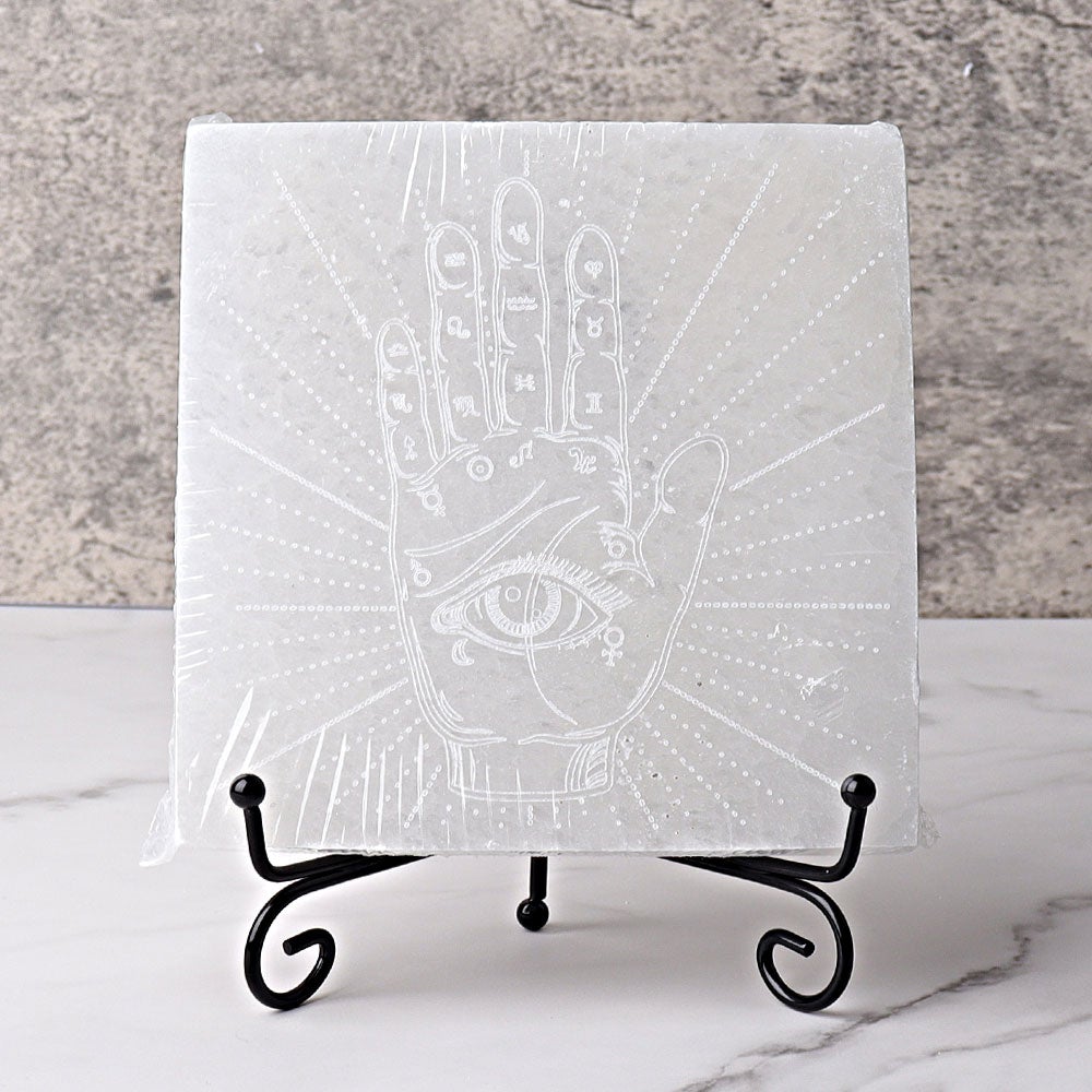 6" Square Selenite Coaster with Chakra Hand Printing Best Crystal Wholesalers