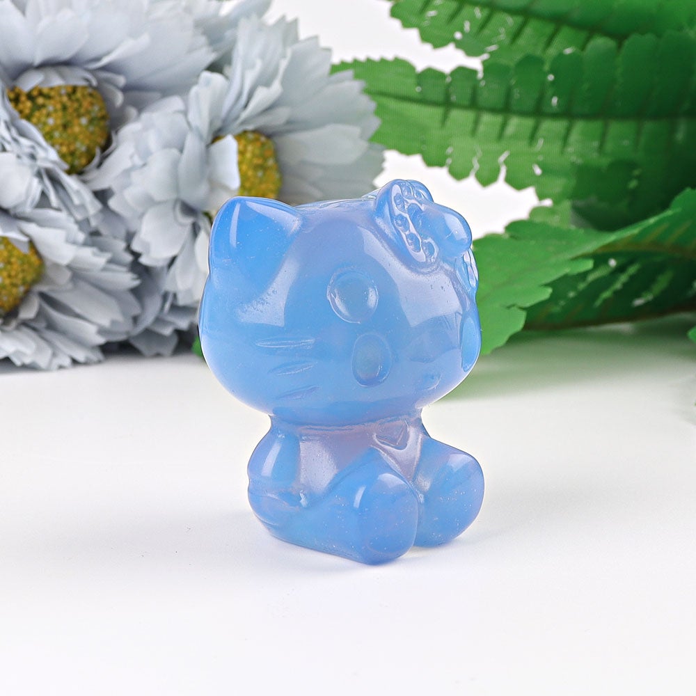 1.9" Blue Opalite Hello Kitty Cat  Crystal Carving Cartoon Bulk Best Crystal Wholesalers