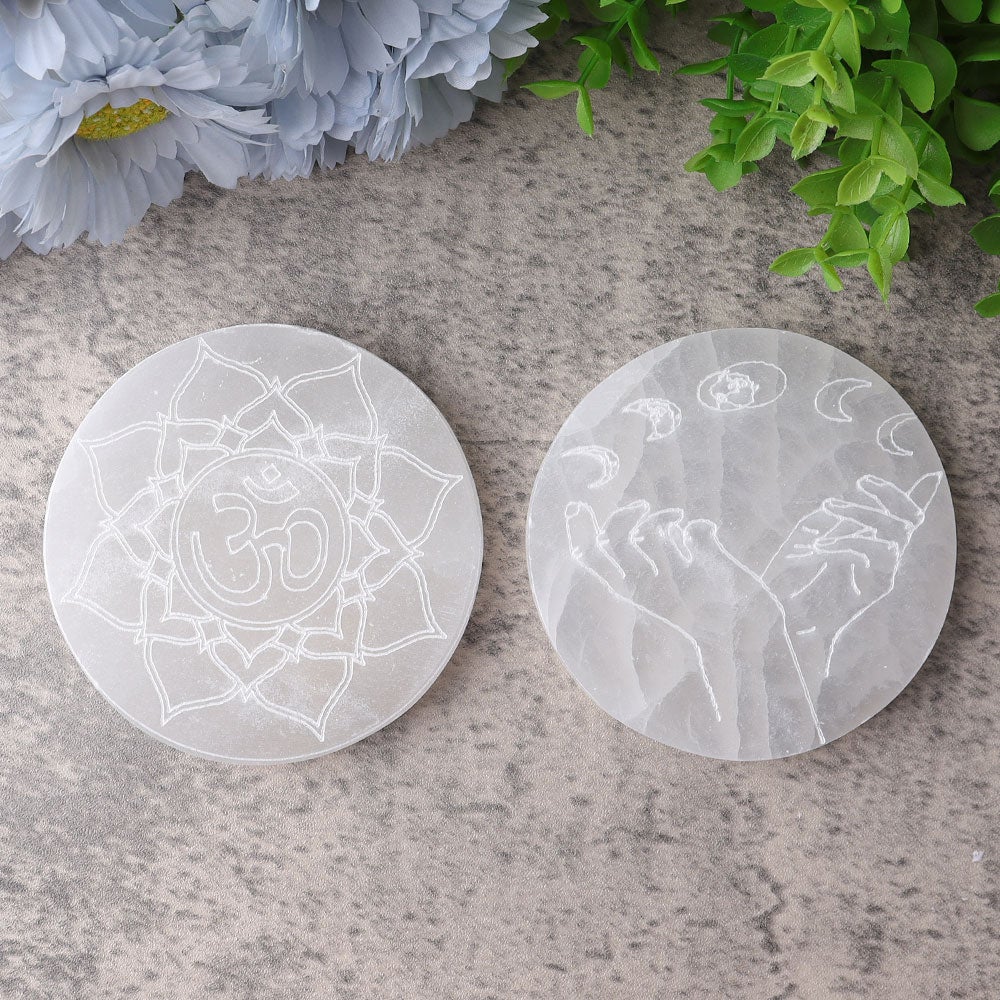 4" Selenite Coaster with Printing Best Crystal Wholesalers