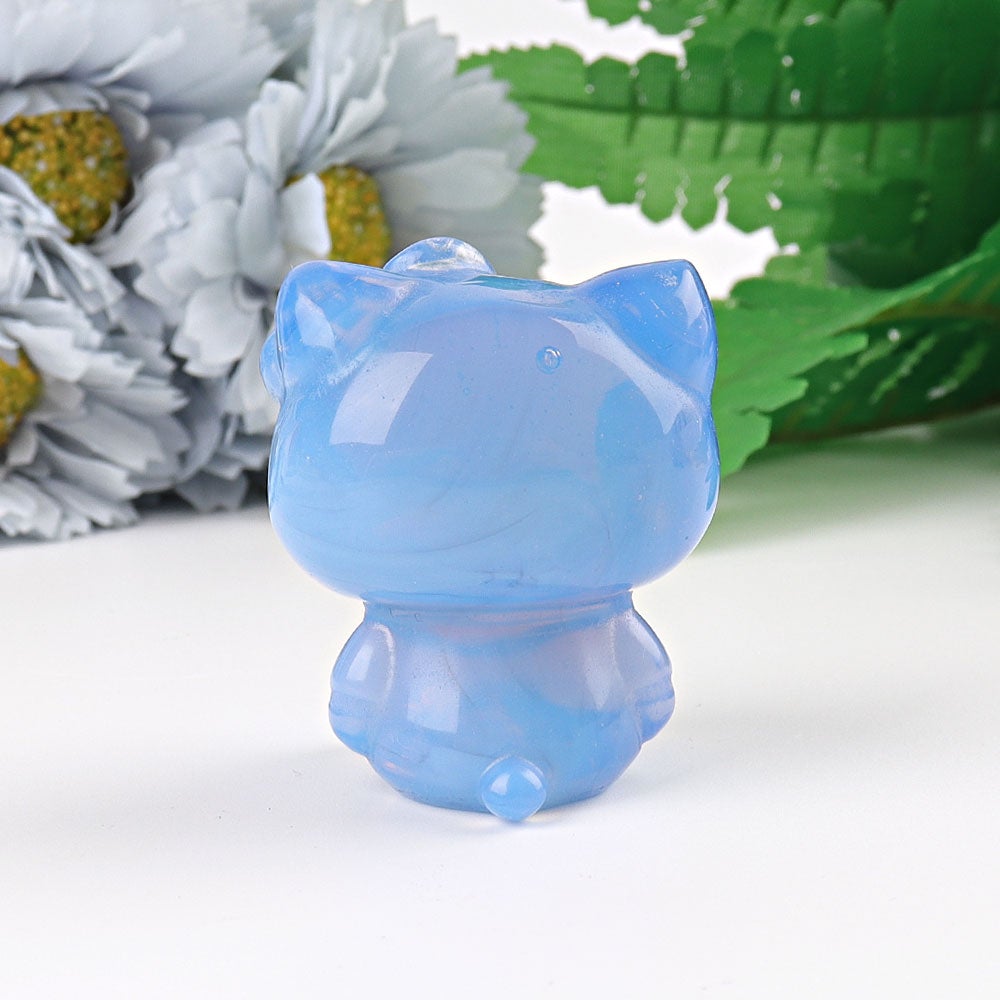 1.9" Blue Opalite Hello Kitty Cat  Crystal Carving Cartoon Bulk Best Crystal Wholesalers