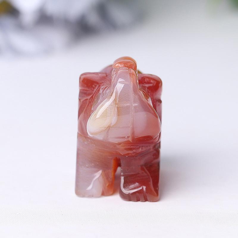 Hand Carved Carnelian Elephant Crystal Figurine 