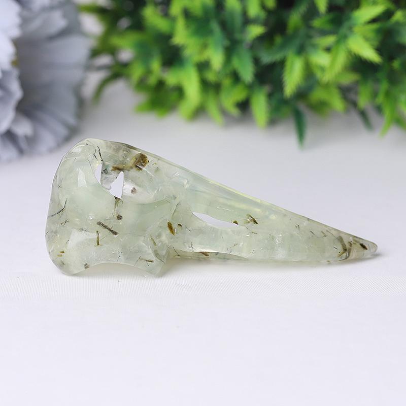 3.5" Natural Prehnite Crow Skull Head Healing Carving Epidote Animal BulkBest Crystal Wholesalers
