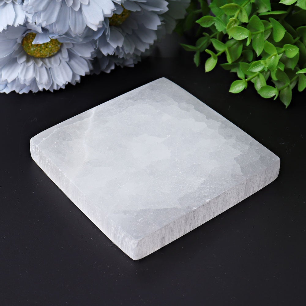 3.8" Square Selenite Coaster with Printing Best Crystal Wholesalers